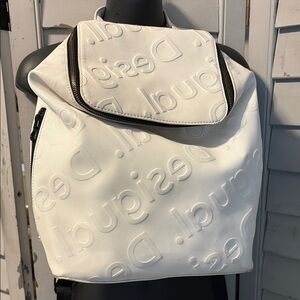 Desigual White Embossed Backpack with Textured Design